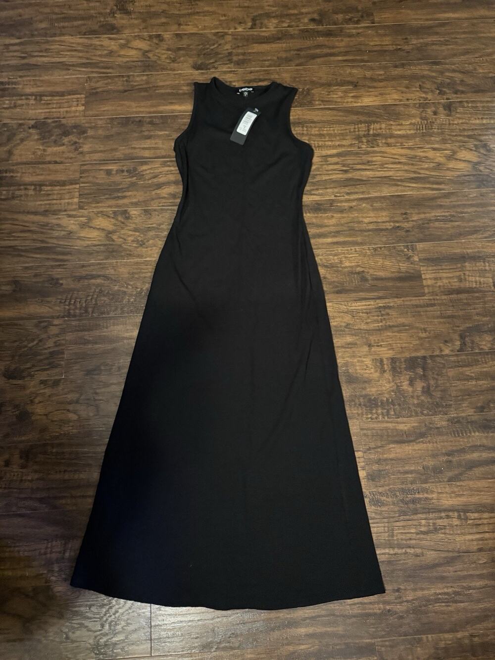 bebe sleeveless midi dress black ribbed form fitting Sz:small